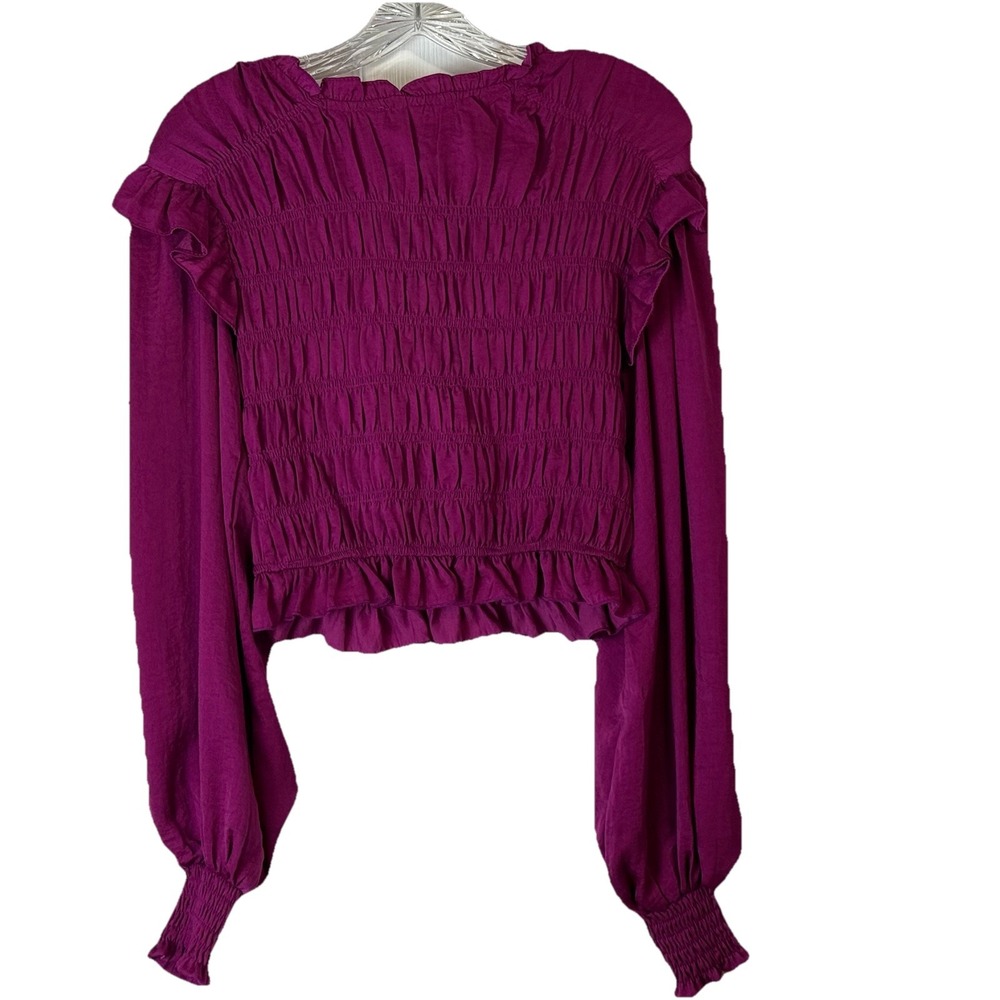 Charisma Women's Top‎ Cropped Violet Purple Sz S Ruched Smocked Ruffles Y2K
